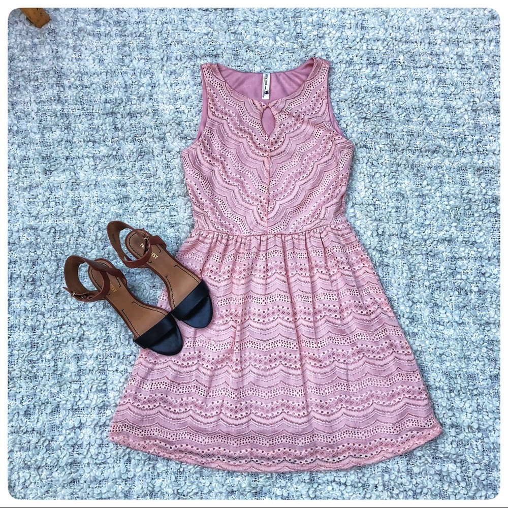 Pink Owl Lace Eyelet Dress